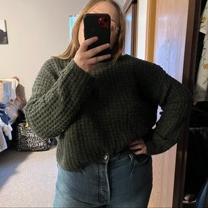 Gray Cozy Waffle Knit Crop Sweater